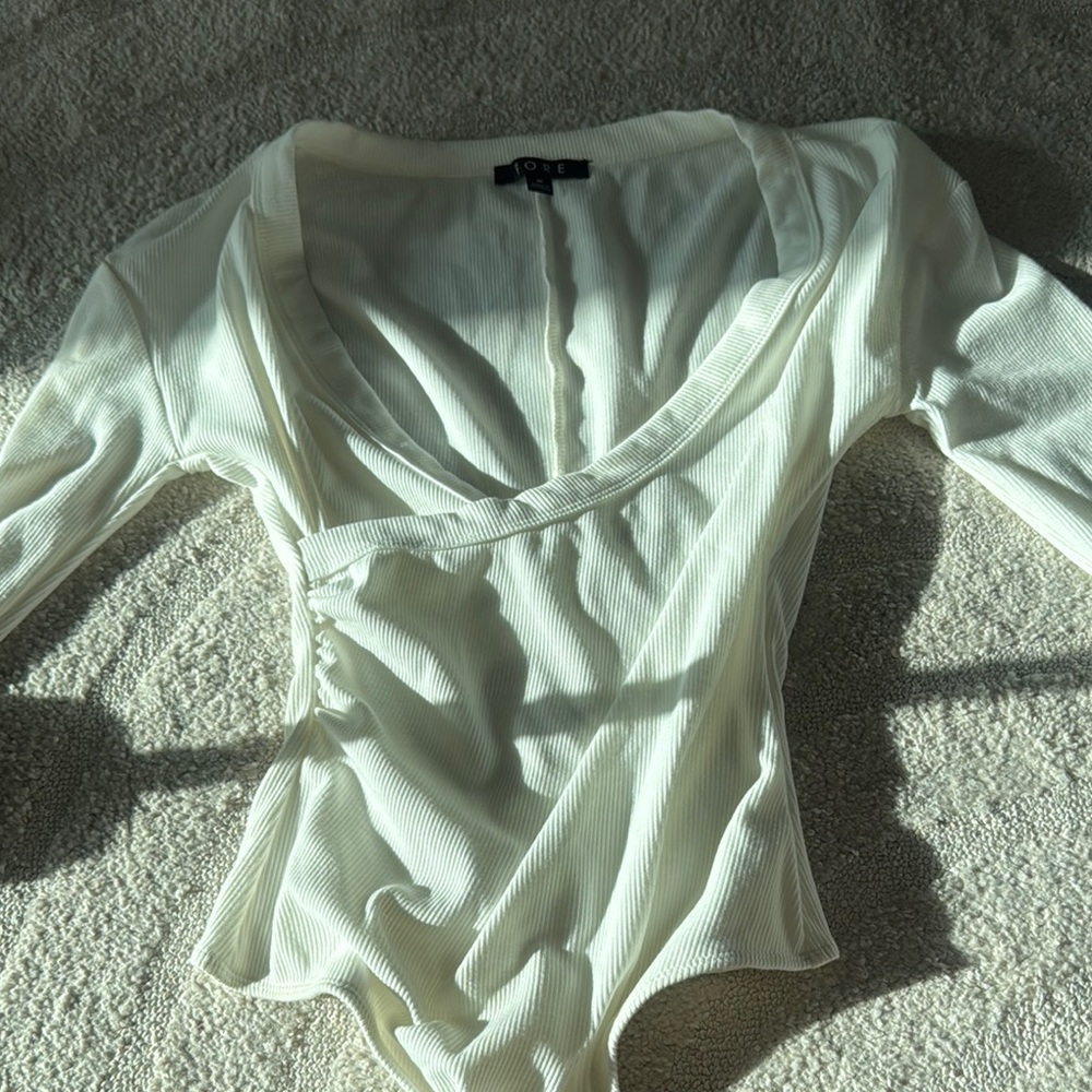 White Ribbed Long Sleeve Bodysuit